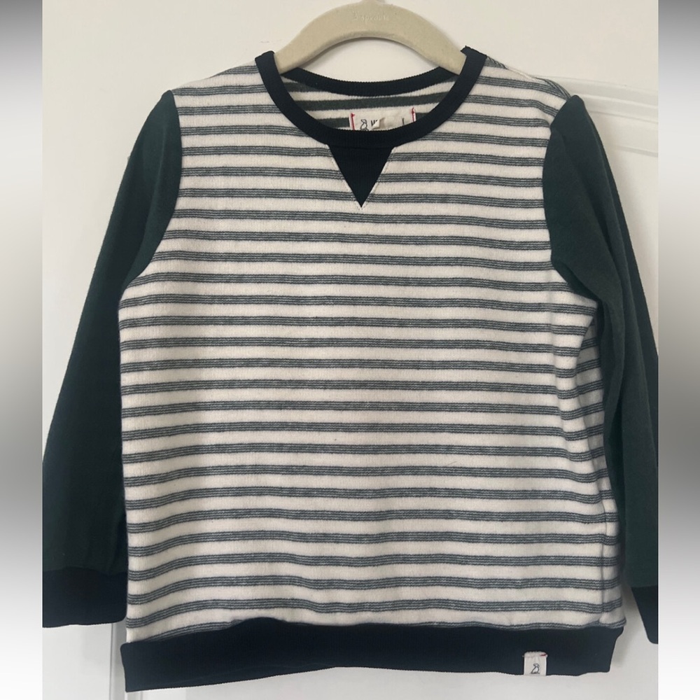 Me & Henry | (3/4Y) Toddler Boys Long-sleeve Striped Sweatshirt Green Sleeves